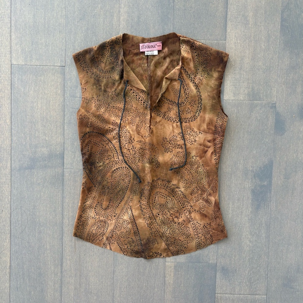 Brown Faux Leather Paisley Top